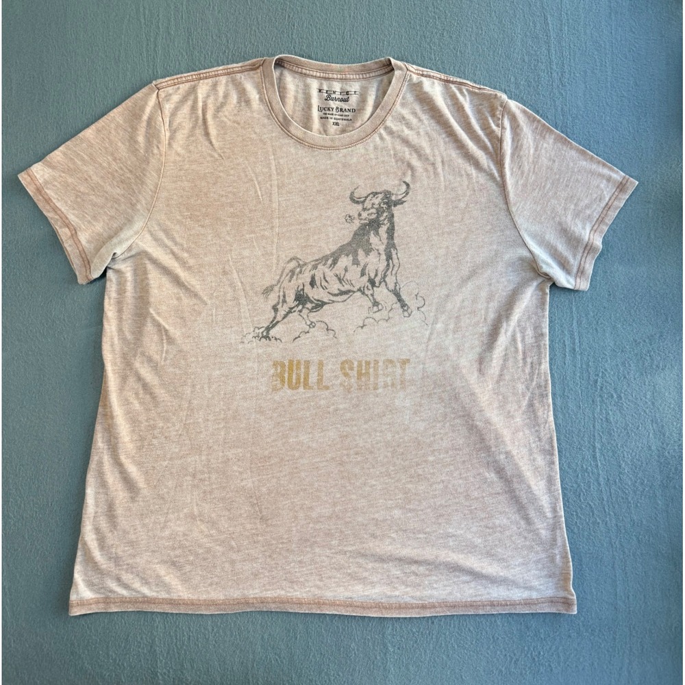 Lucky Brand Venice Burnout Bull Shirt Graphic Tee Tan Mens XXL